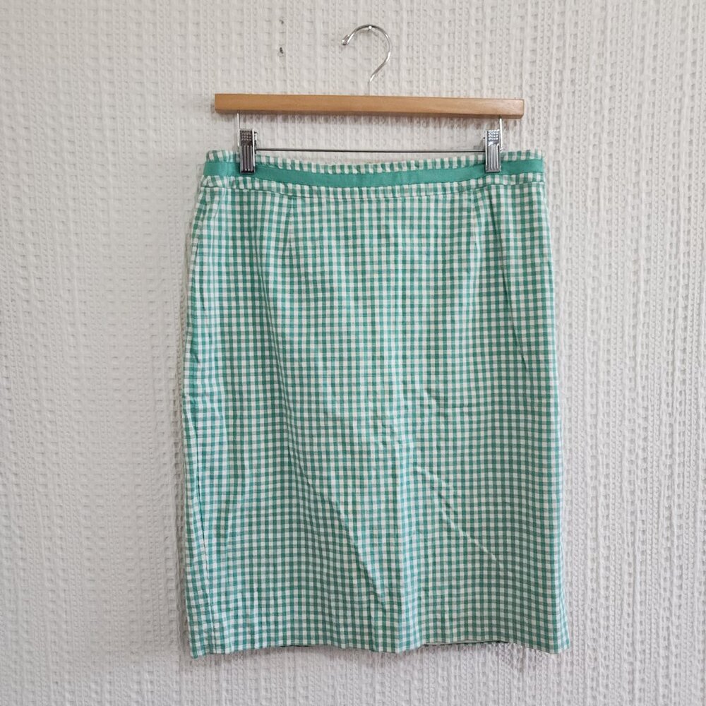 Boden Green White Gingham Lined Pencil Skirt Women's Size 10R - Picture 4 of 14